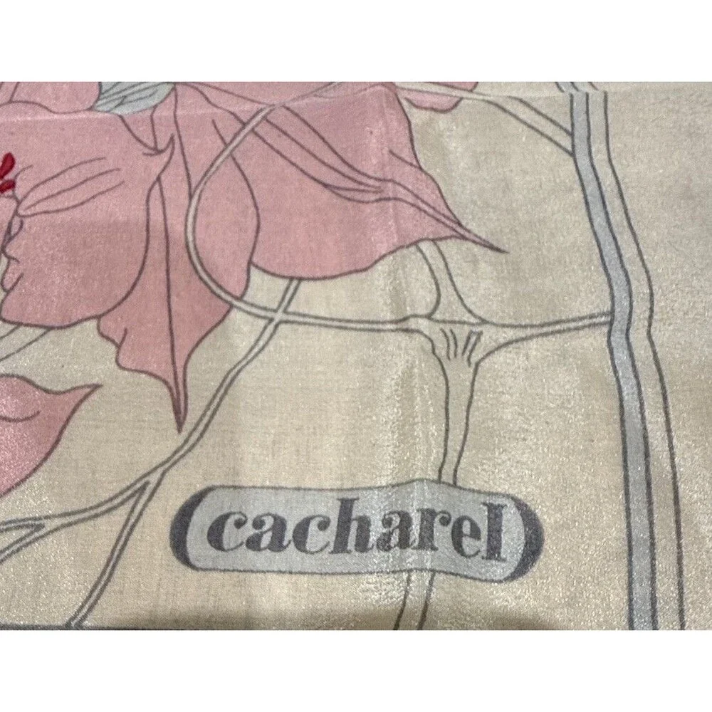 Vintage Cacharel Silk Floral Scarf ”Pastels Colors Hand Rolled